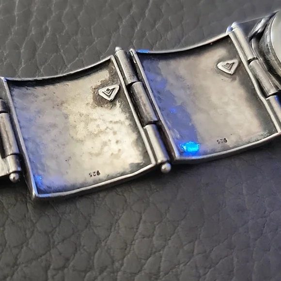 Silpada Silver Buckle Gray Strap Watch Working Silpada Solid 925 Sterling Watch Square Panel Hinged Safety  main image 4